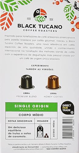 Miniatura 4 de Black Tucano Espresso Single Serve Coffee Cápsulas compatibles, 100% arábica Special 86+ puntos granos brasileños de origen único, tostado medio, 10
