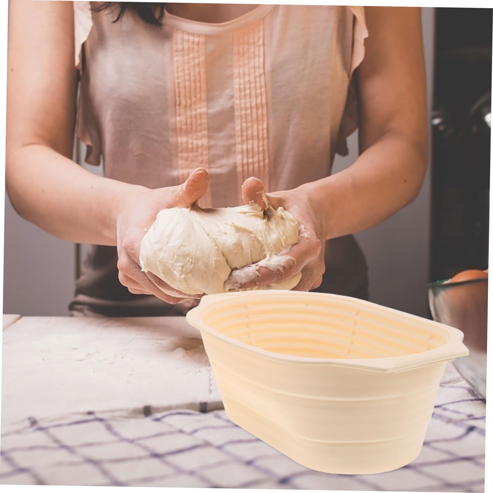 Cesta para Fermentar Pan Banneton Redonda de Silicona y Acero | Juego Completo de 1 Set, Diseño Plegable, Gran Capacidad, para Hornear en Casa