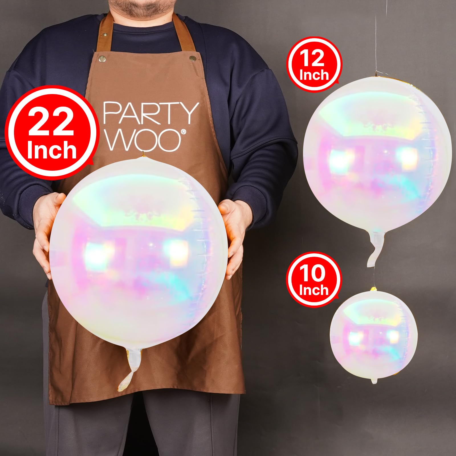 PartyWoo Iridescent Foil Balloons 20 pcs Different Sizes Pack of 22 15 10 Inch Large Round Gold 4D Mylar Orbz Balloons and Ribbon for Graduation Wedding New Year Anniversary Birthday Party Decorations