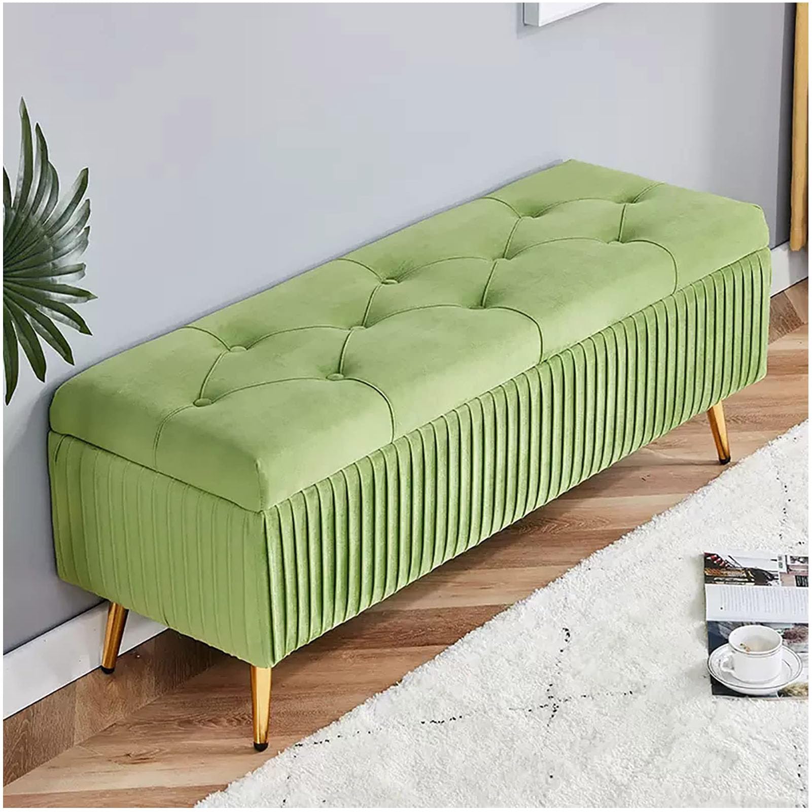 Banco otomano de terciopelo para un recibidor ordenado y dormitorio moderno