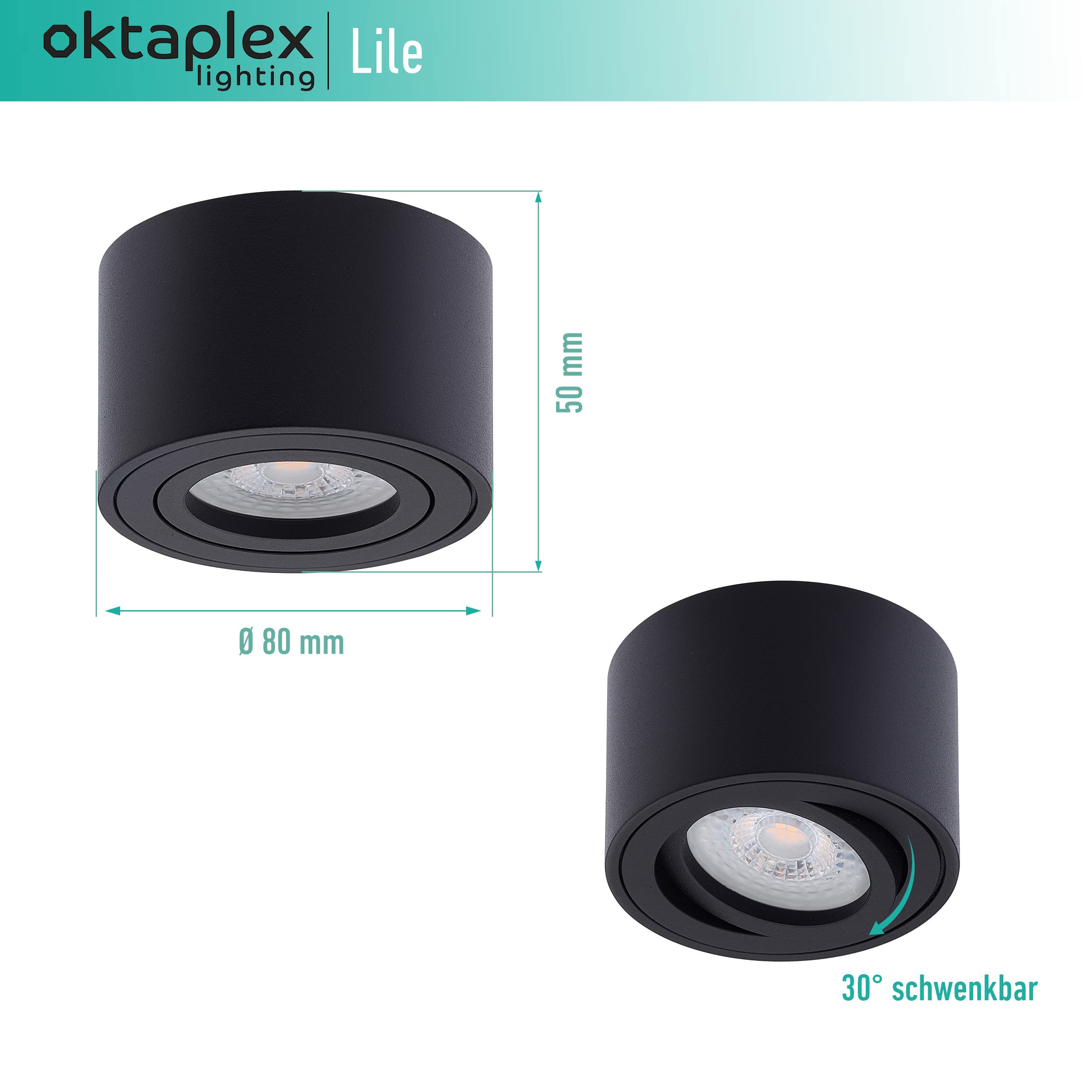 Oktaplex 9 unità faretto da superficie Lile Black - incl. modulo LED 4,8W 230V 3000K Bianco caldo 80x50mm Faretto da superficie Faretto da superficie Alluminio orientabile