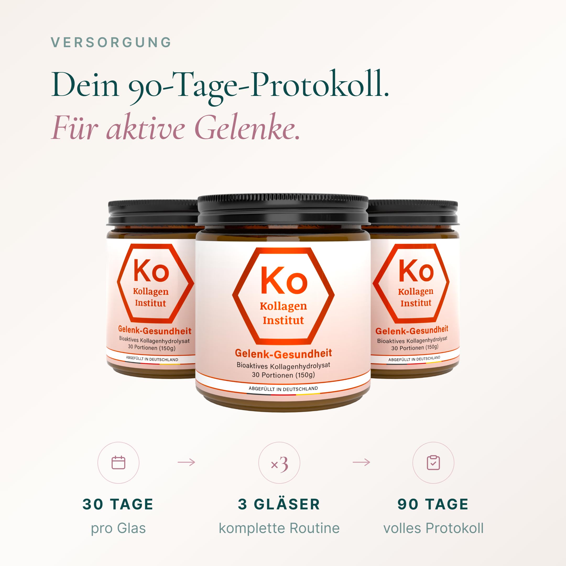 Kollagen Institut Polvo de colágeno para articulaciones – Alta dosis de péptido de colágeno, 3 unidades, tipo 1 Premium bioactivo hidrolizado, para artrosis, dolor articular, cartílago, rodilla,
