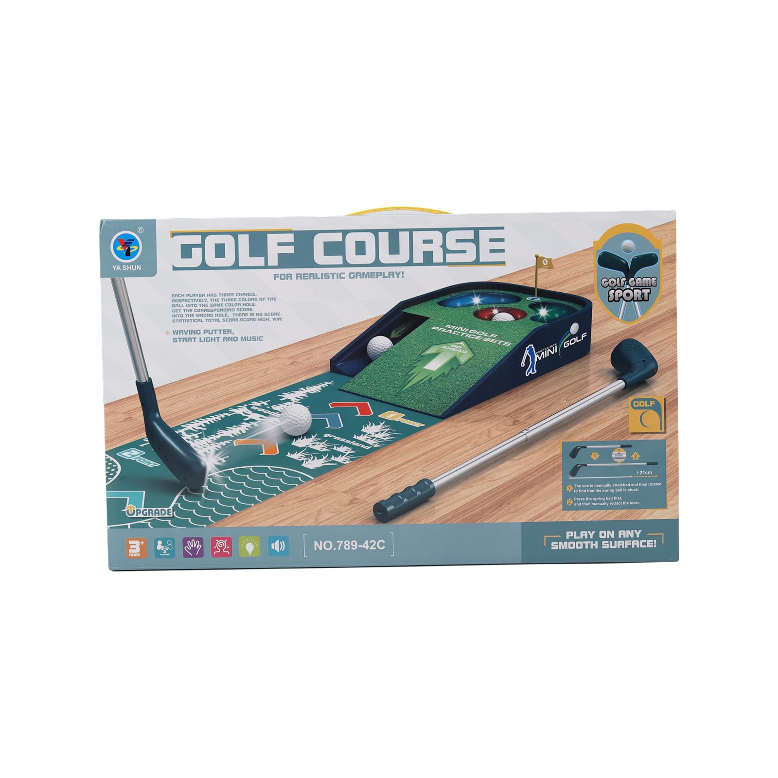 Indoor Mini Golf Practice Set with Light and Sound, 2 Clubs, 3 Balls, Electronic Putting Game