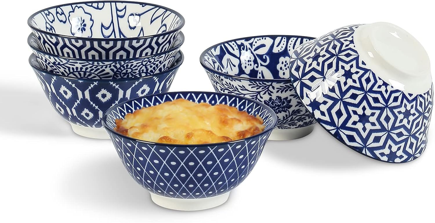 Ceramic Mini Bowl Set, 4 oz Dipping Bowls for Snack Side Dishes Condiment, Set of 6, Vintage Blue