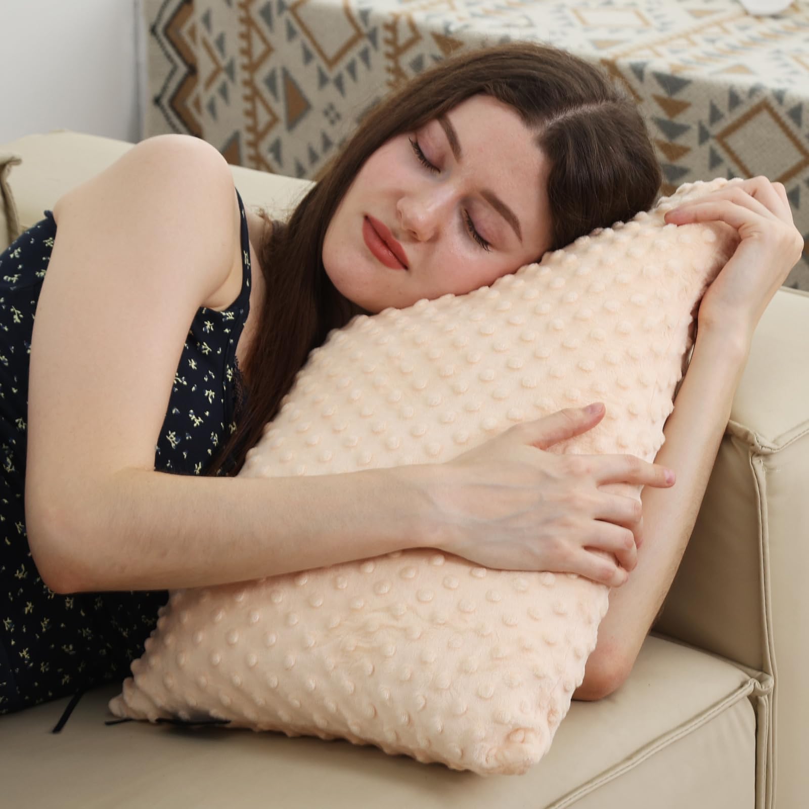 Photo 1 of Hugsmiling Weighted Pillow, 6.6lbs 20 * 12 Inch Tactile Sensory Huggable Lap Pillows with Machine Washable Cover, Chemical-Free Fabric, Better Sleep on Couch (Beige)