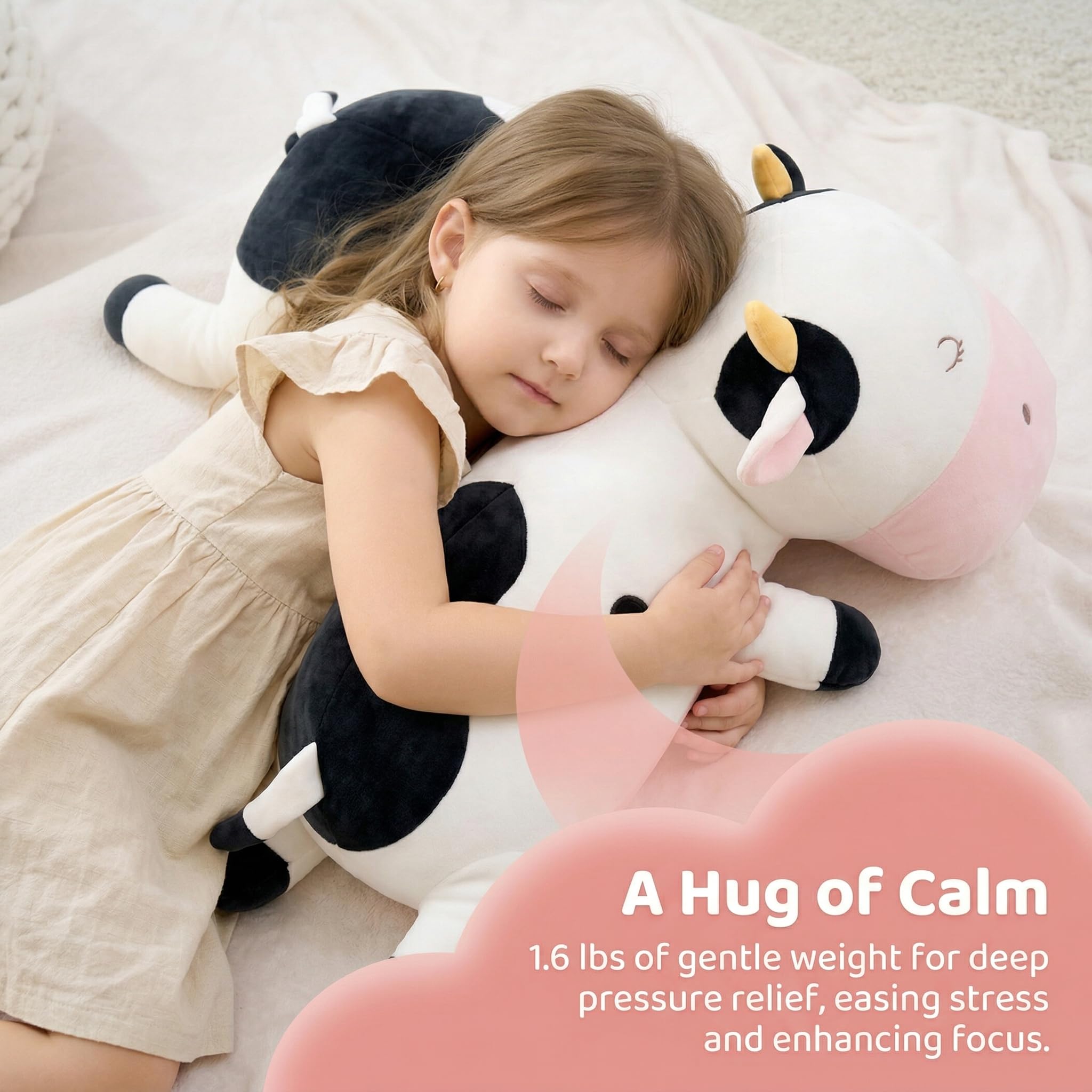GAGAKU - Peluche di mucca da latte pesante, peluche di mucca da latte pesante per l'ansia, dolce peluche cuscino giocattolo regalo per bambini e adulti 66 cm