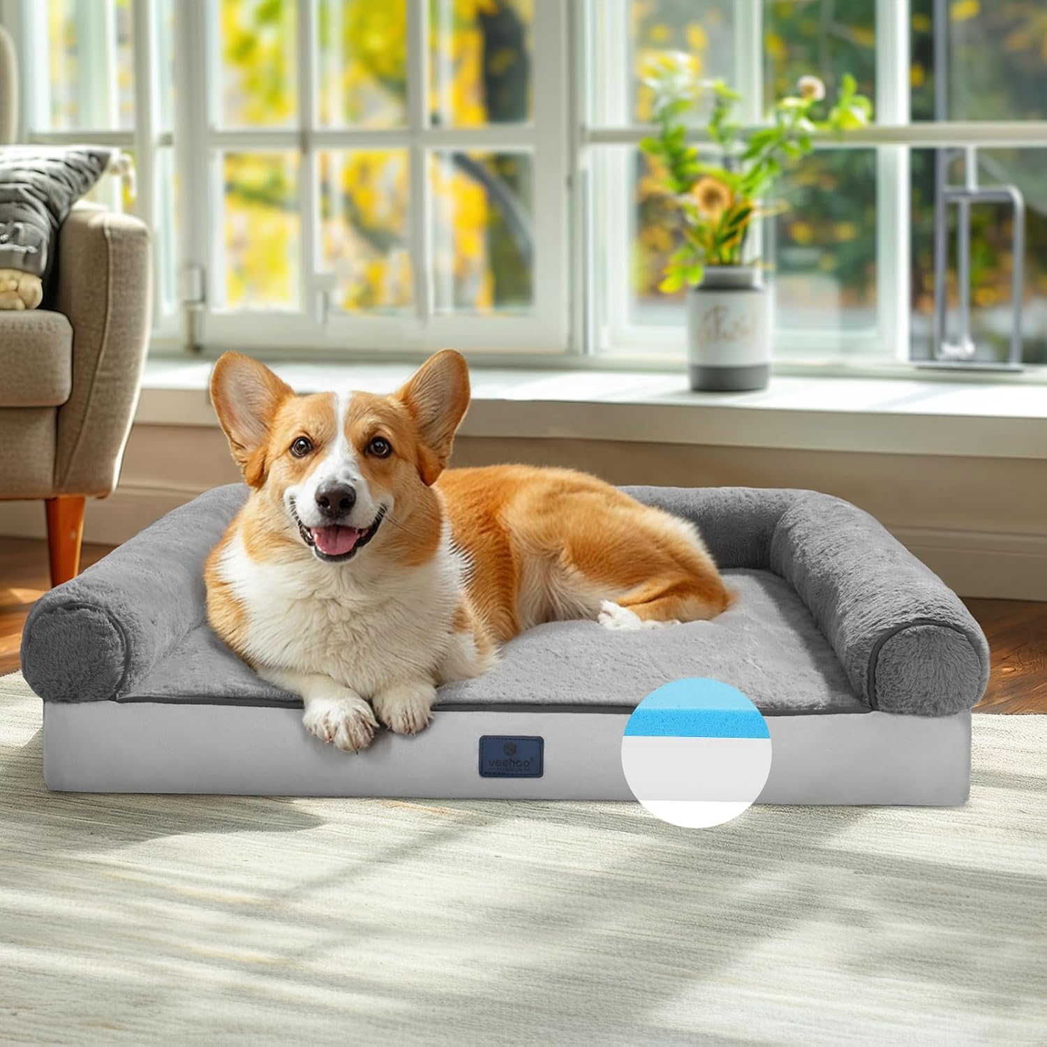 Veehoo Memory Foam Orthopedic Dog Beds Medium Size Dog- Washable Dog Bed with Removable Dutch Velvet Cover, Memory Foam Dog Bed with Sides-Non-Slip Dog Sofa Couch Bed for Medium Small Dogs, 29*20 in 29.0"L x 20.8"W x 7.0"Th Dark Grey