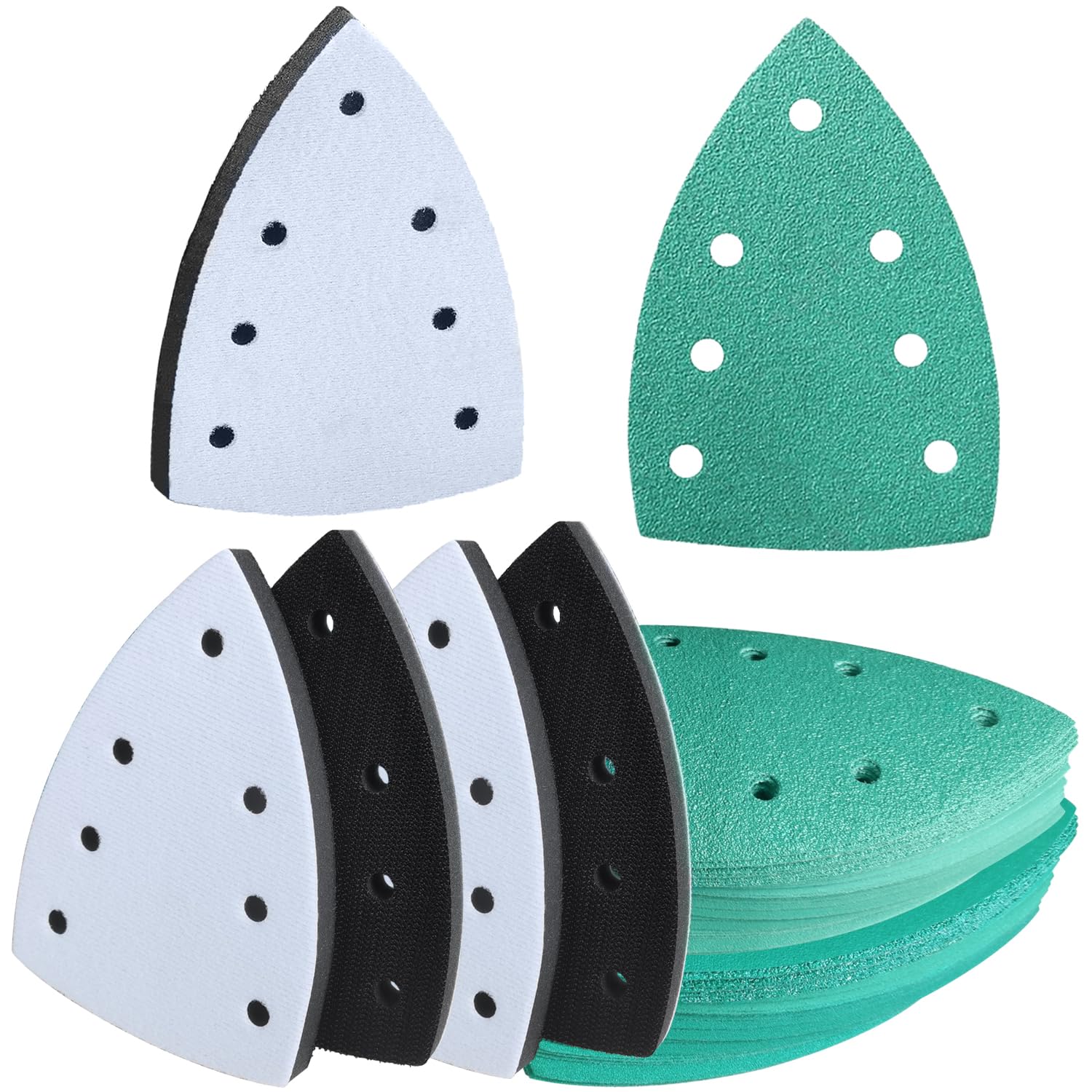 FOWOK 4" x 5.9" 40Pcs Mouse Sanding Paper and 5Pcs Sanding Pads Fits DTS 400 REQ Sander Heavy Duty Hook & Loop Film Sandpaper for Detail Sanders -