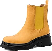 FEMSTEP Women's Slip-On Chelsea Boots: Chunky Platform Heel Ankle Booties, Round Toe Elastic Comfort for Office & Casual