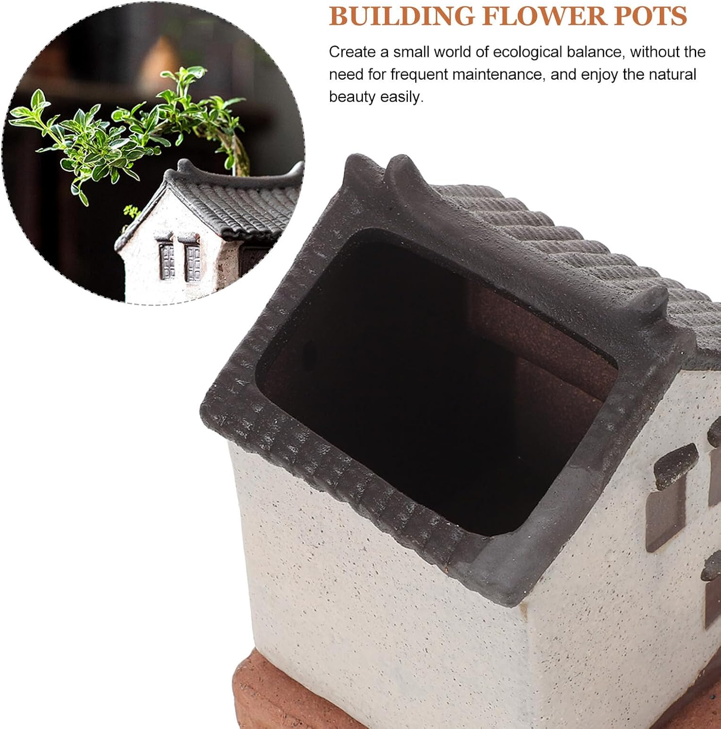 Toyvian Miniature Aquarium House and Vintage Chinese Architectural Model Micro Landscape Garden Decor with Water-Absorbing Stone for Fish Tank Bonsai Office Desktop Ornament