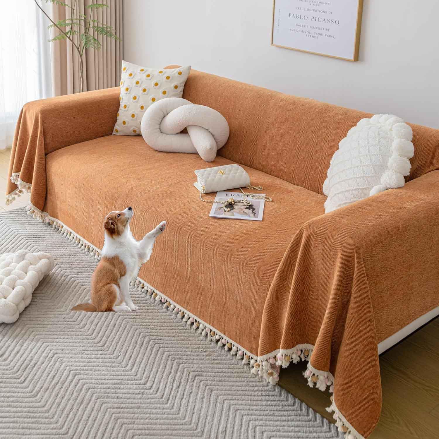 Funda de sofá XXL, protector de arañazos para perros y gatos, manta de sofá antideslizante para mascotas, protector de sofá a cuadros, 180 x 180 cm, protector de muebles