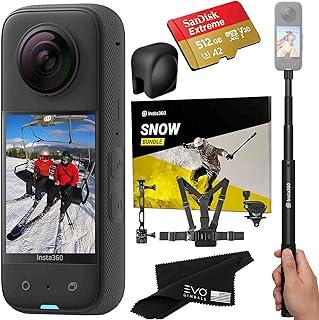 insta360 X3 - Waterproof 360 Action Camera with 1/2" 48MP Sensors, 5.7K 360 HDR Video, 72MP 360 Photo, 4K Single-Lens, 2.29" Touchscreen|Includes Snow Bundle, Selfie Stick, Lens Cap&512GB