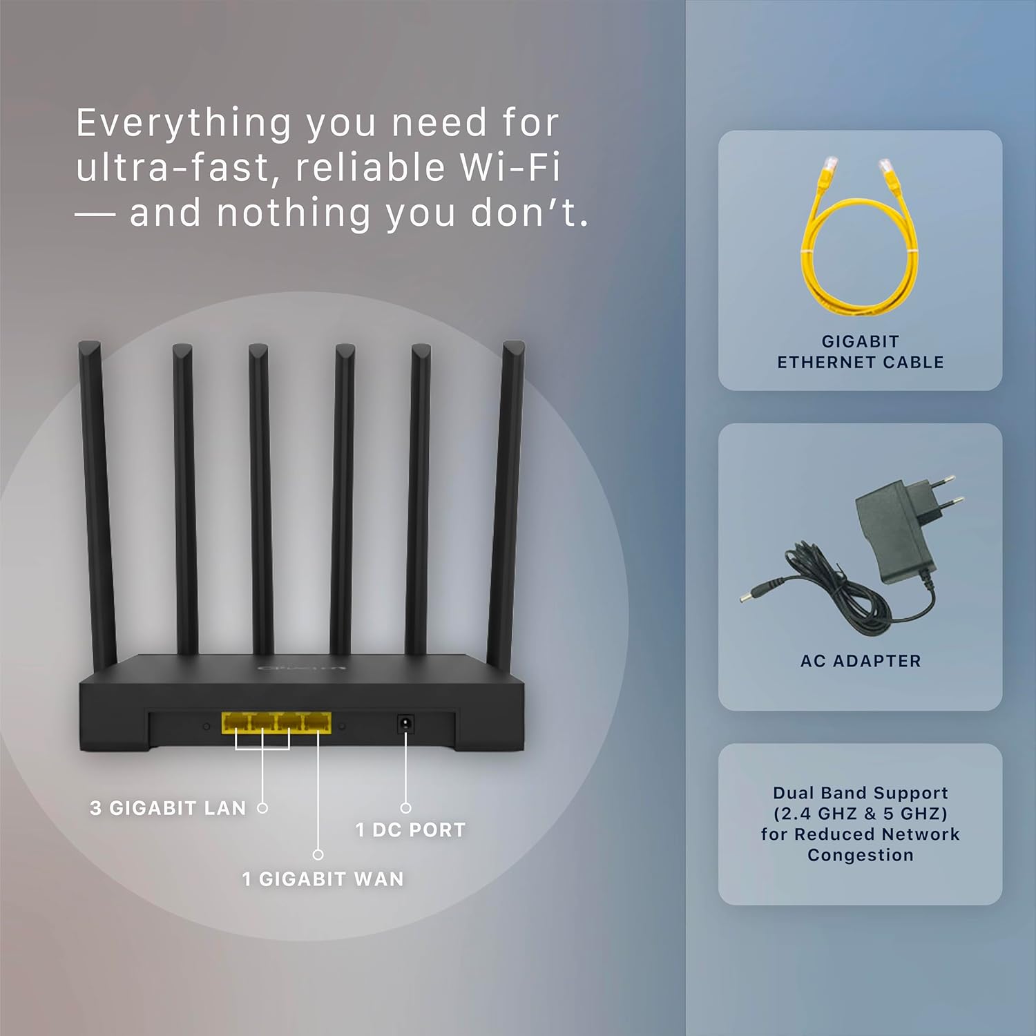 ICHI AX3000 WiFi 6 Router, Dual-Band Gigabit Wireless Internet Router with EasyMesh, 6 High-Gain Antennas, Parental Controls, OFDMA/MU-MIMO, WPA3 Security, Long-Range Home WiFi Coverage