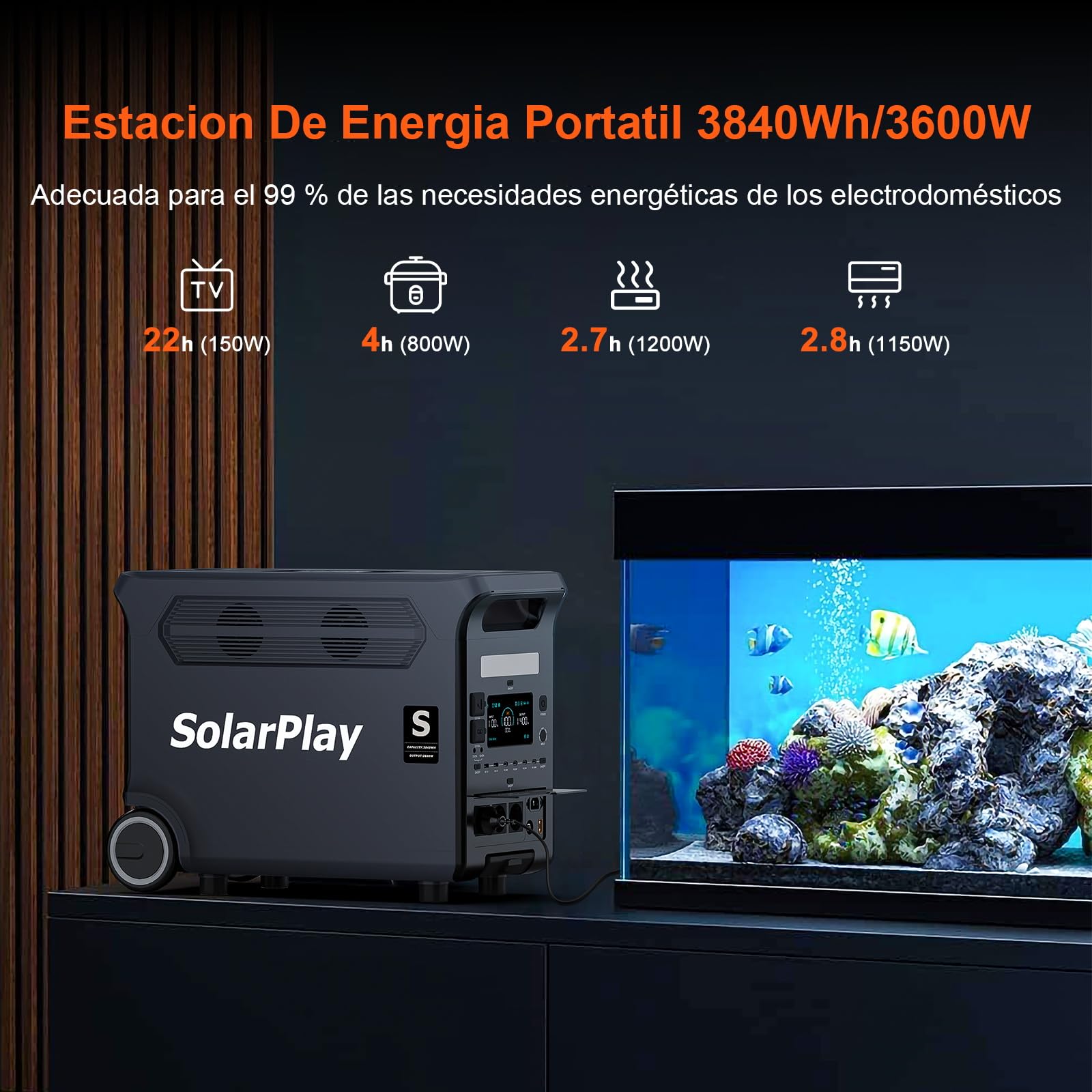 SolarPlay Q3600 Central eléctrica portátil 3600 W,Estación de energía solar 3840 Wh LiFePO4 Carga rápida 2.5h, Entrada solar 2000 W(max),UPS,Generador eléctrico portátil para hogar, (Q3600)