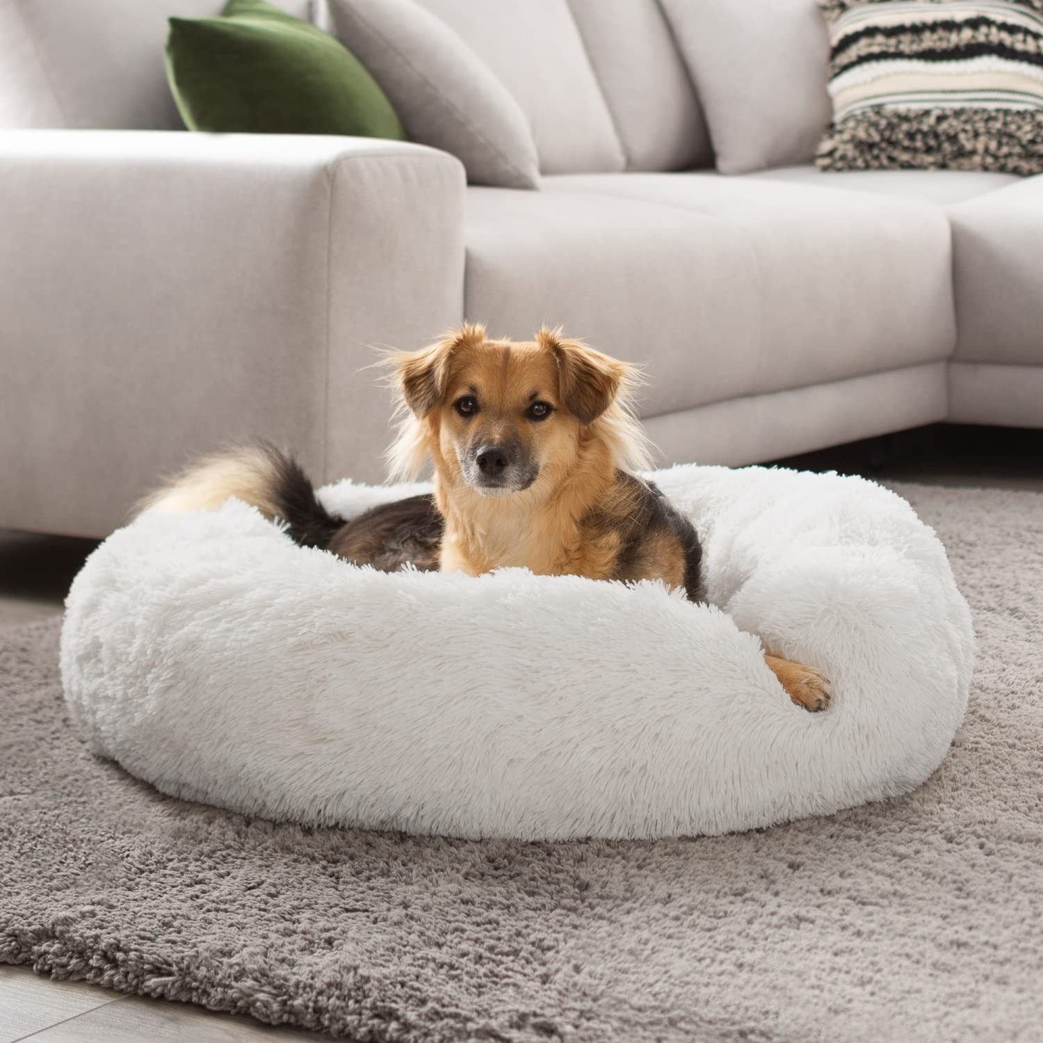 Hundebett Rund rutschfest waschbar Farb- und Größenwahl, beige, Ø 120 cm