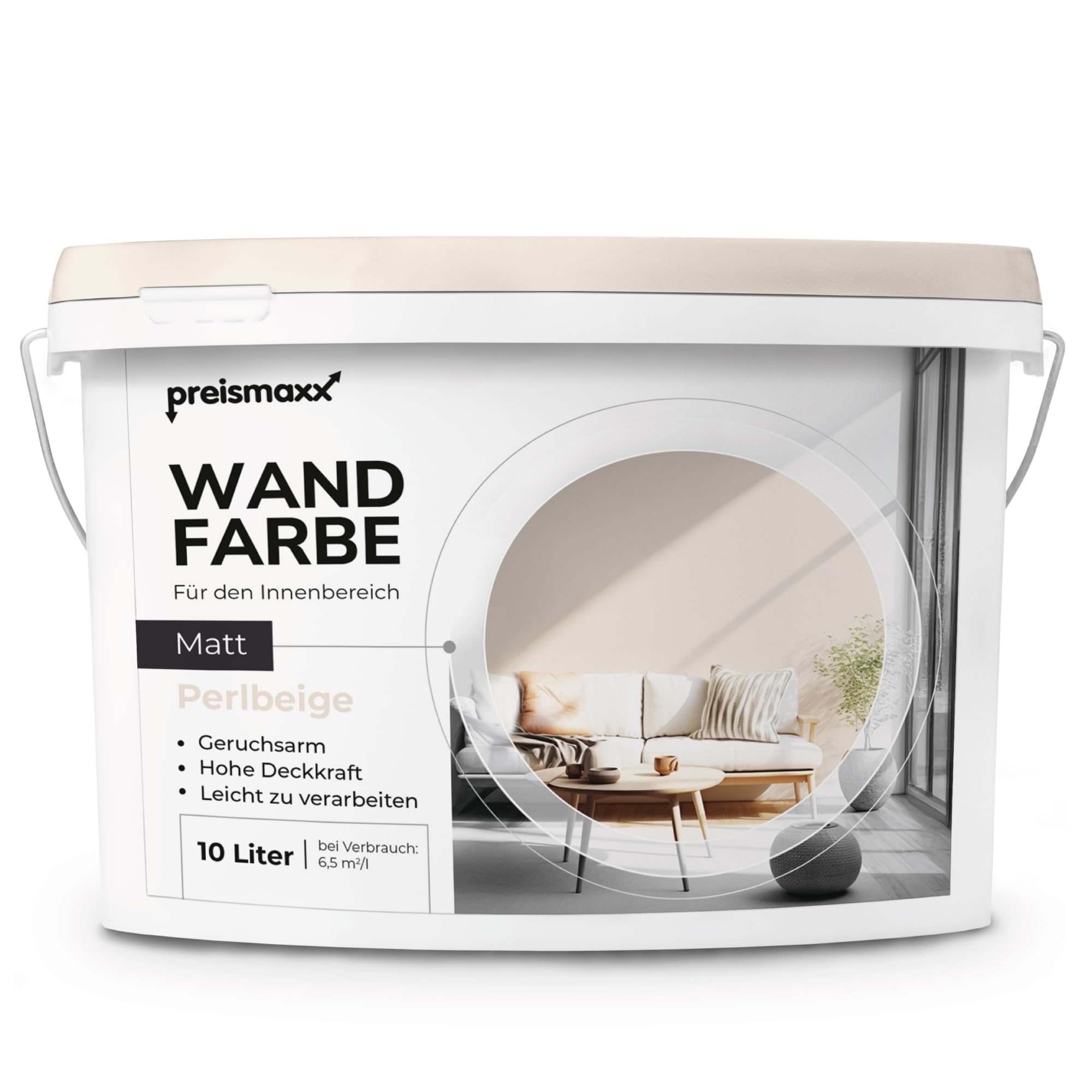 Preismaxx Profiweiß Wandfarbe beige 10L Dispersionsfarbe innen Deckkraftklasse 2 matt