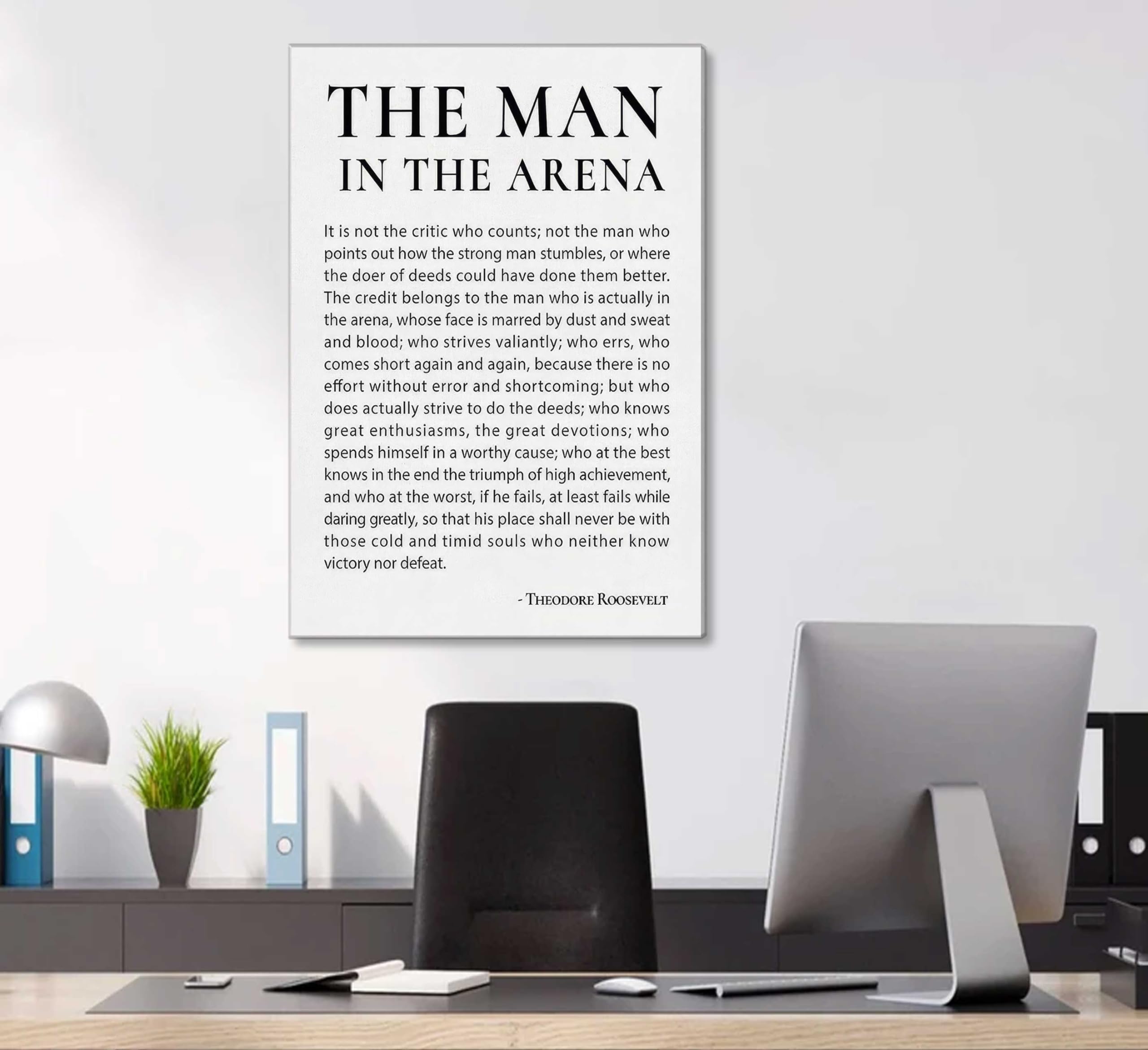 Wanddekoration „Der Mann In Der Arena“ – 101,6 X 38,1 Cm, Holzrahmen, Rustikal – Inspirierendes Zitat Für Büro & Wohnzimmer