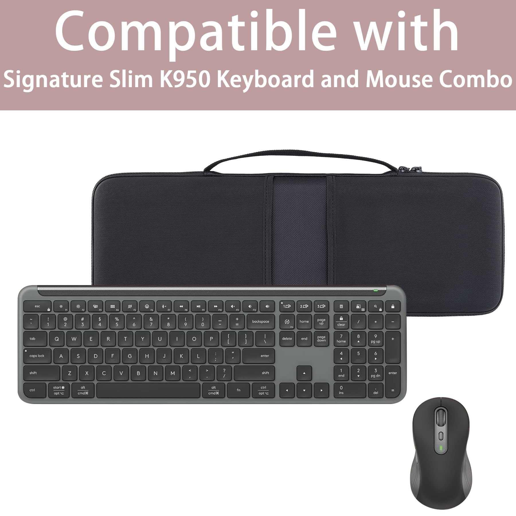 co2CREA Case Harte Reiseschutzhülle Etui Tasche kompatibel mit Logitech Signature Slim K950 kabellose Tastatur-Maus-Set,Nur Hülle