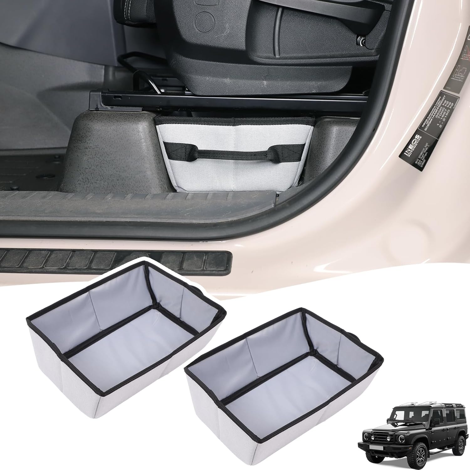 2PCS Car Front Under Seat Storage Organizer Compatible with Ineos Grenadier 2020-2026 Oxford Cloth Under Seat Storage Box Interior Accessories,Applicable to both left and right (Black)