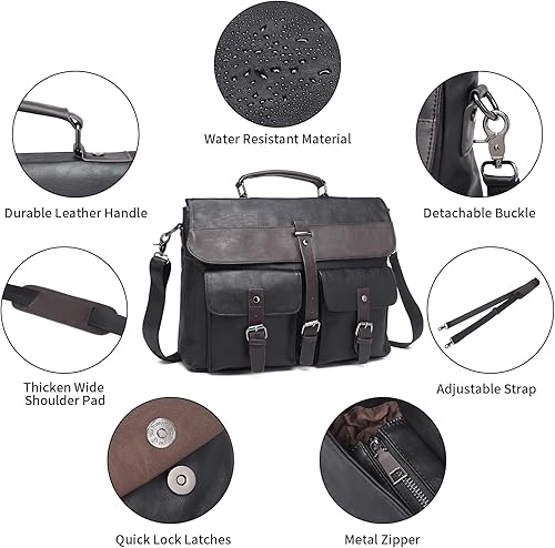 Miniatura 3 de Bolsa de mensajero de cuero para hombre, bolso vintage para computadora portátil, resistente al agua, maletín de viaje de negocios, bolsa de trabajo