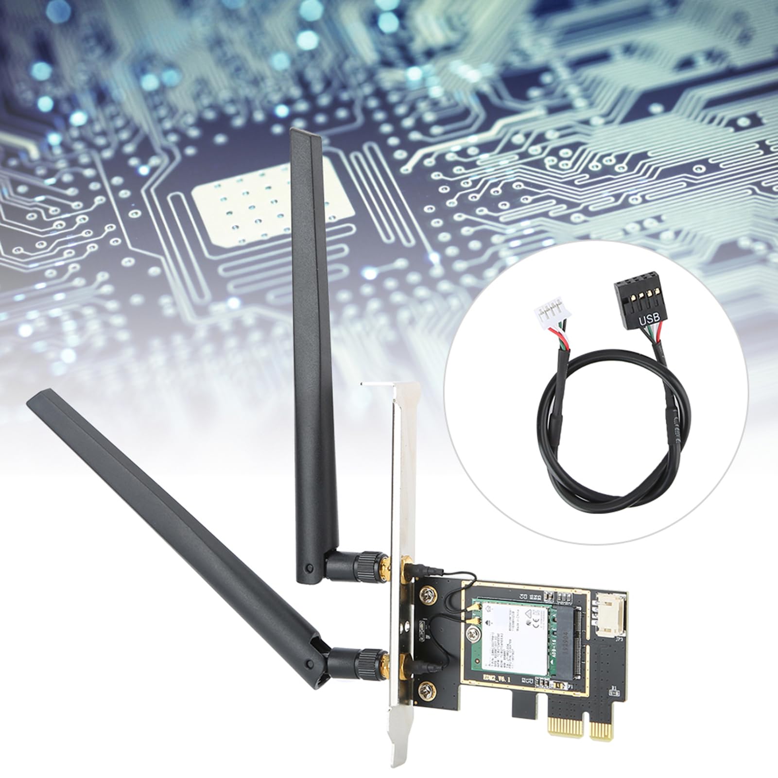 Jectse Carte Réseau Fil Double Bande, 1730 Mbps PCIe WiFi 6 9260NGW 5.0, avec Antenne 8DBi à Gain élevé, pour 10 OS