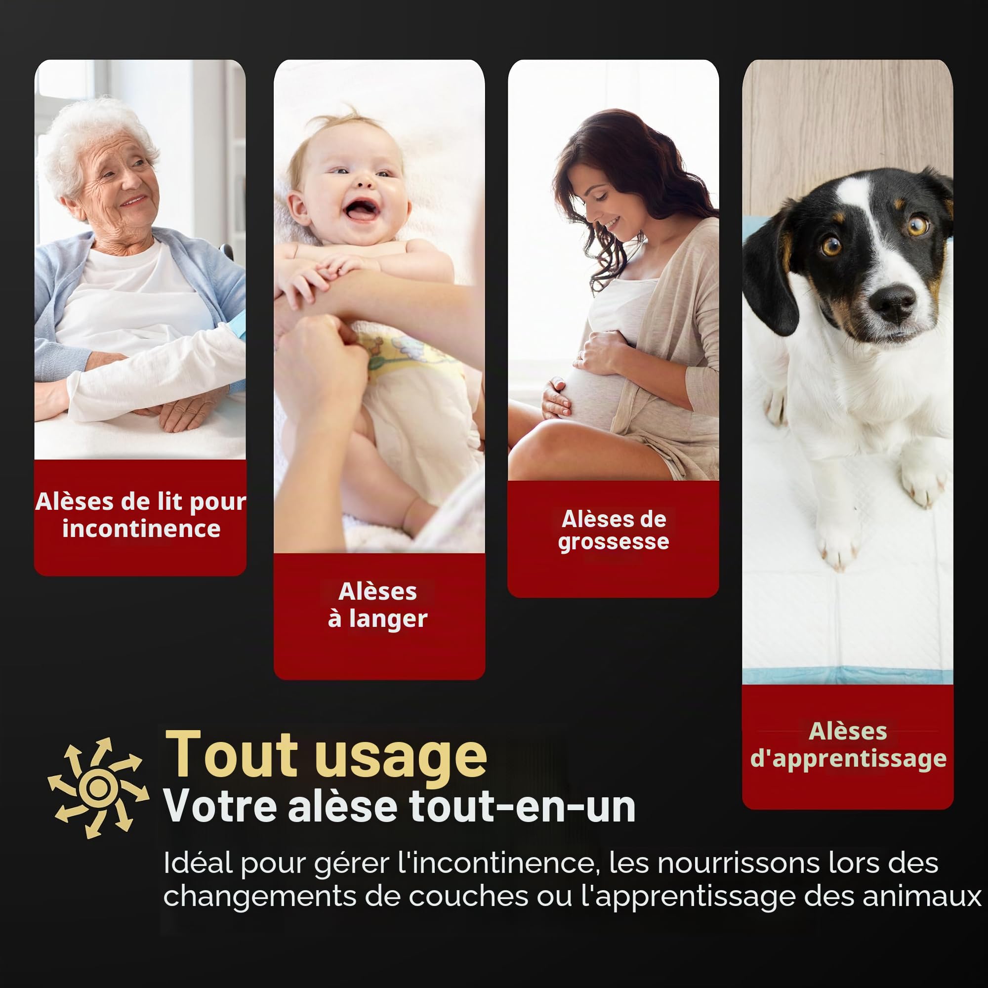 Lot de 50 alèses jetables pour incontinence | 60 x 90 cm – Haute capacité d'absorption – Alèses de lit pour enfants et adultes | Tapis de lit de maternité | Protège-matelas imperméable