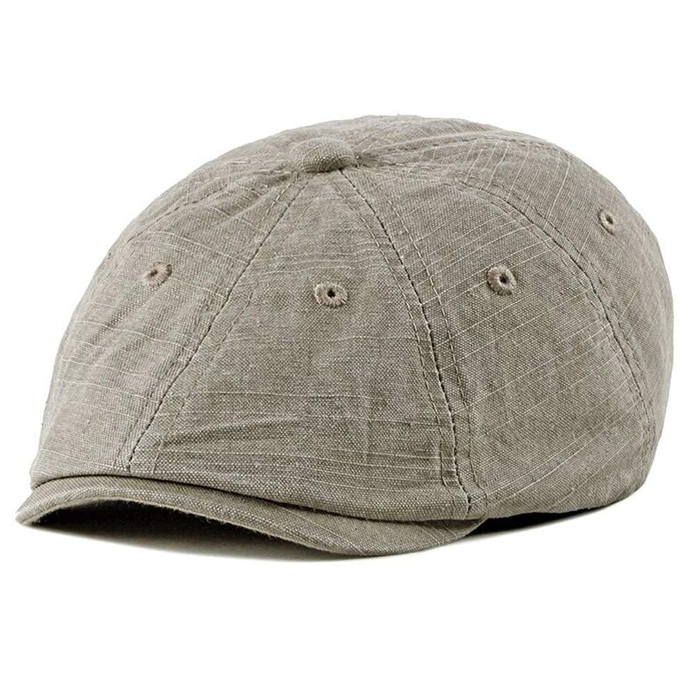 Men's Washed Cotton Beret Vintage Newsboy Style Flat Cap 8 Panel Painter hat (Beige)