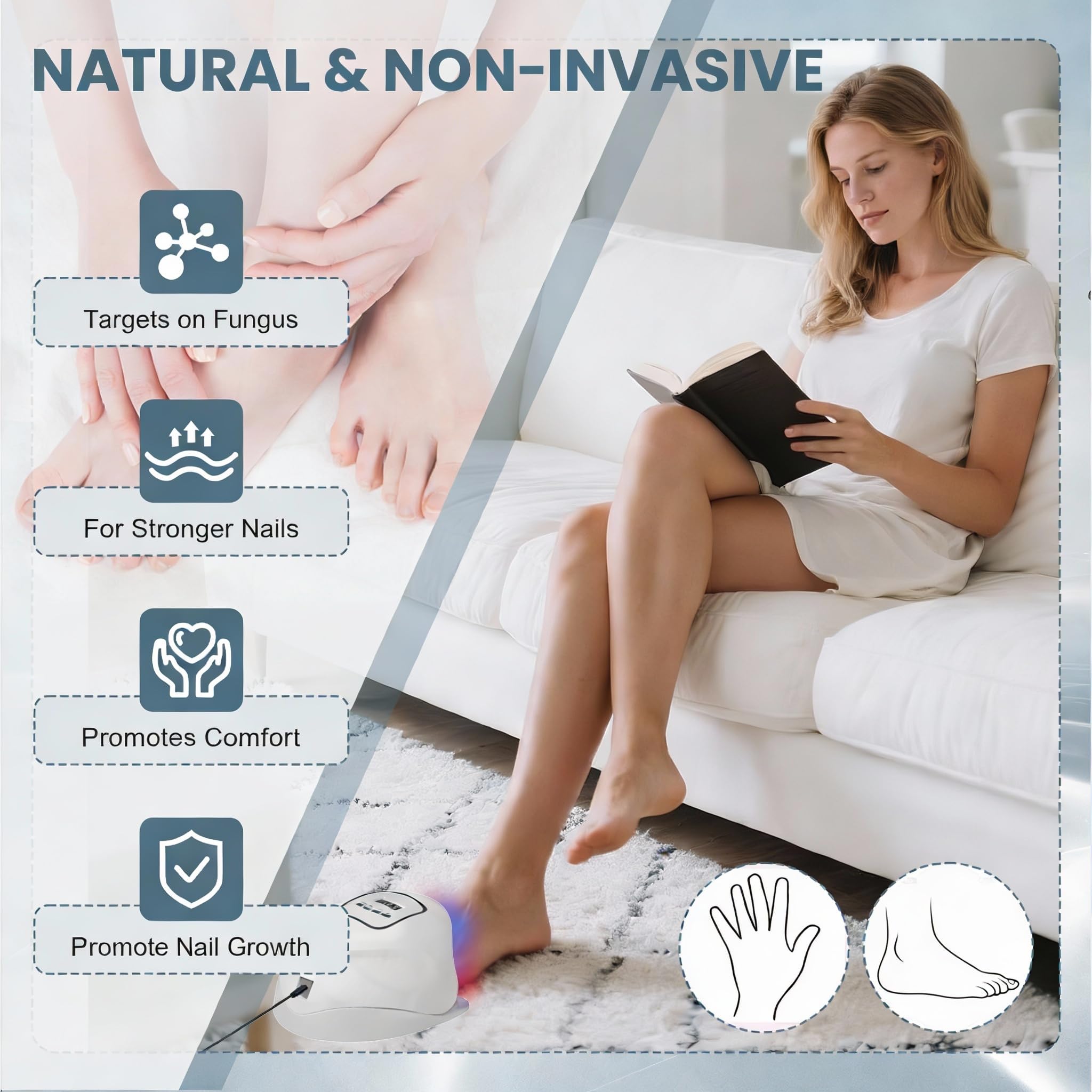 iKeener Appareil LED Soin des Ongles Mains et Pieds, Lampe Ongles avec 45 LEDs Lumière Bleue 470nm + Rouge 650nm, Minuterie 3/5/7/10 Min pour Routine de Soin des Ongles à Domicile