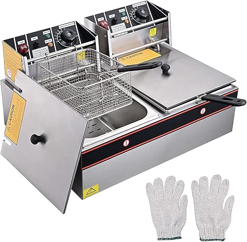 Freidora profunda comercial de 24 L 5000 W con cestas de tanque dobles de acero inoxidable freidora eléctrica de encimera para bar de restaurante