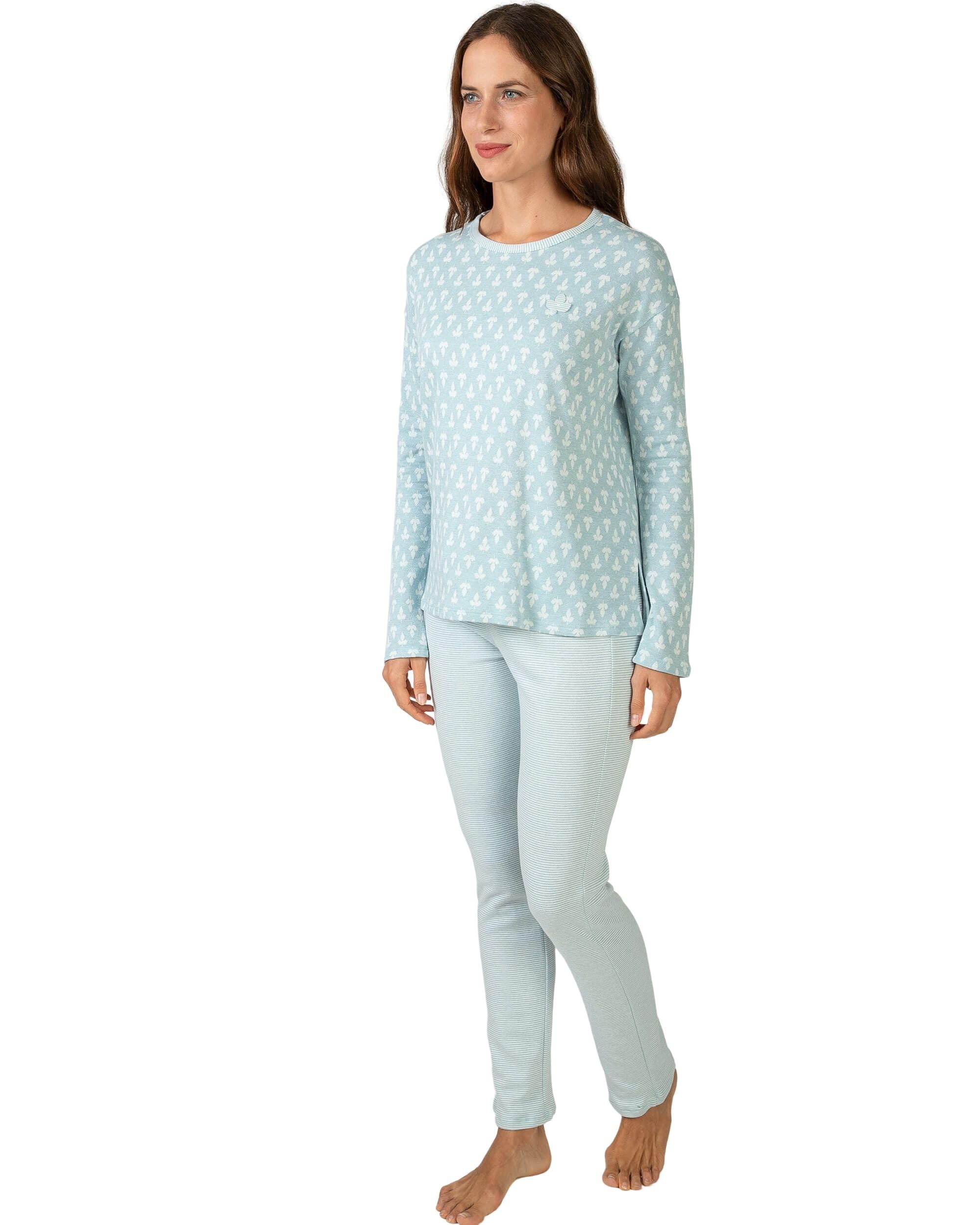 MASSANA Pijama de Mujer para Invierno P751250, Conjunto de 2 Piezas, Manga Larga con Estampado y Pantalón Liso
