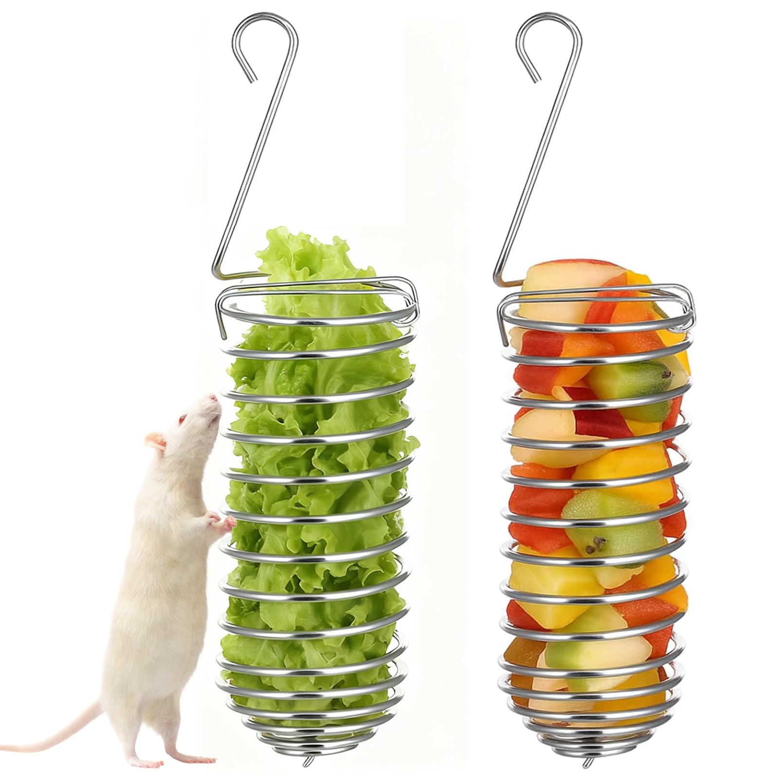 2 Pcs Rat Enrichment Toys Stainless Steel Bird Food Holder Rat Parrot Foraging Toy Hanging Rodent Toy Bird Cage Foods Holders Slow Feeder Cage Accessories for Fruit Vegetable Holder Birds Food