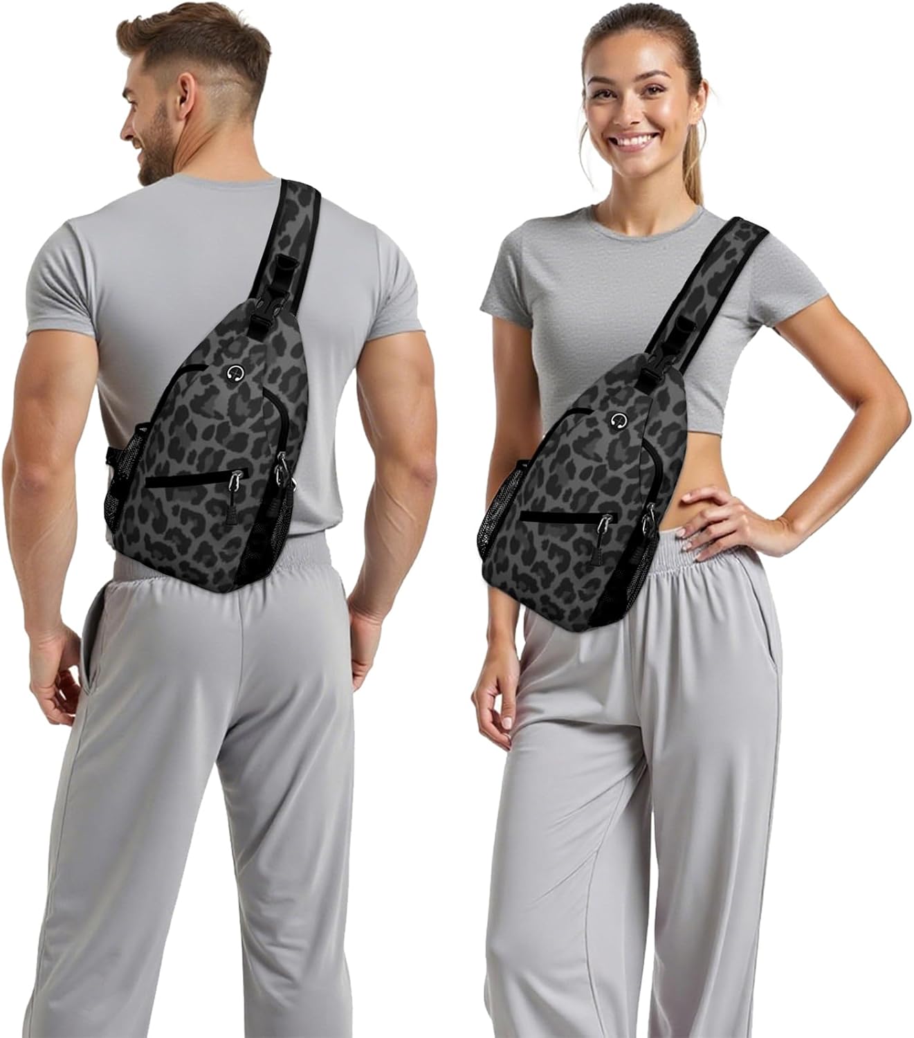 Black Leopard Print Sling Bag Crossbody Chest Bag for Women Men, Water Resistant Lightweight Casual Crossbody Bag with Adjustable Strap, Travel Hiking Daypack Shoulder Backpack - Image 6