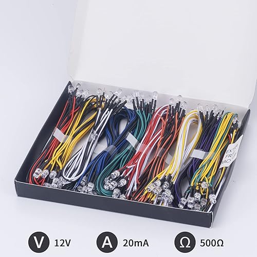 Miniatura 7 de DiCUNO 100 unidades (10 colores × 10 piezas) de 0.197 in precableados 12V diodos LED, 9.4 pulgadas9.4 in diodos emisores de luz ultra brillantes