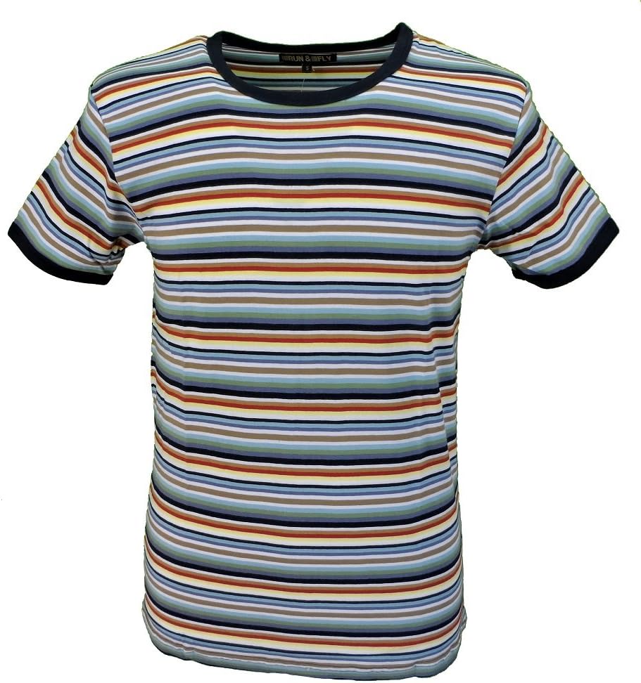 Mazeys Mens Retro Multi Striped T Shirt