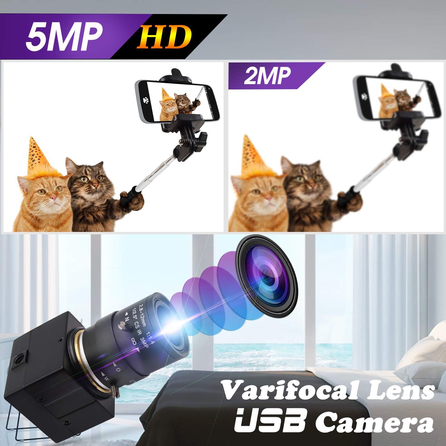 One-Day Sale: Up to 80% Off 2.8-12mm Varifocal Lens Webcam 5MP USB Camera HD 2592X1944 15fps USB with Camera Aptina Sensor Webcamera with Aluminum Mini Case, Conference Camera Support Most OS,Plug&Play,OTG 2.0, Focus Adjustable Black Friday - 70% OFF 2.8-12mm Varifocal Lens Webcam 5MP USB Camera HD 2592X1944 15fps USB with Camera Aptina Sensor Webcamera with Aluminum Mini Case, Conference Camera Support Most OS,Plug&Play,OTG 2.0, Focus Adjustable
