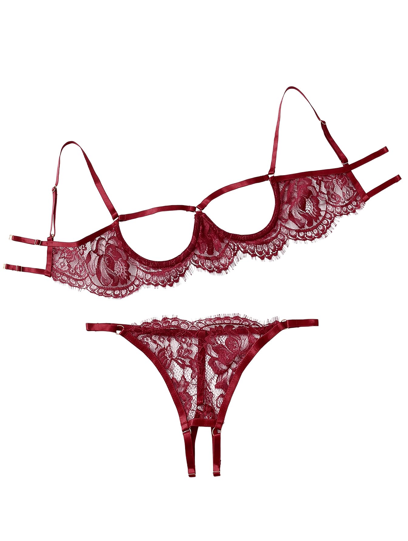 Lilosy Sexy Underwire Floral Lace Sheer Lingerie Set for Women See Through Bra and Panty 2 Piece