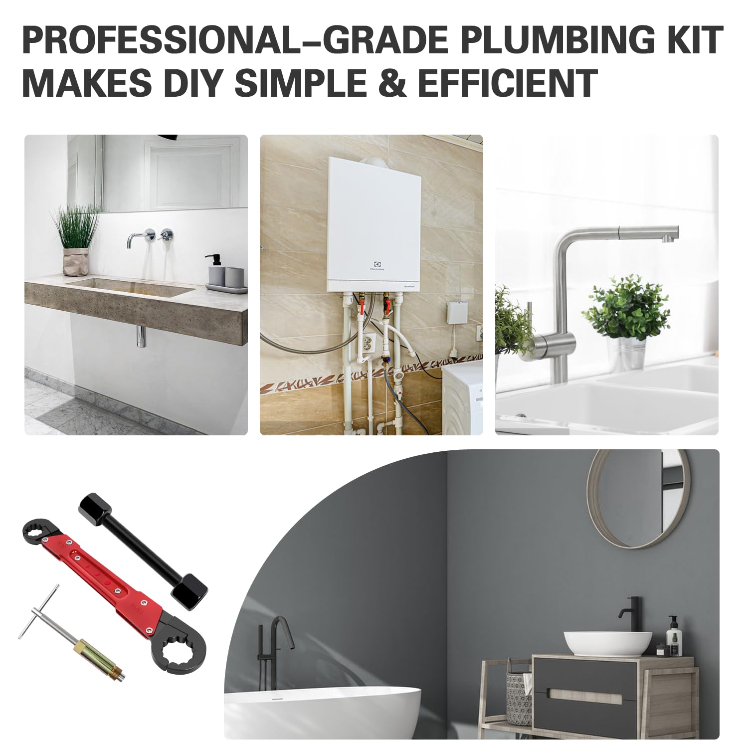 Kit de 6 herramientas de fontanería con llave de tope angular y extractor de manga de compresión de 1/2 pulgada, llave de fontanero profesional, papel de lija y bolsa de almacenamiento para
