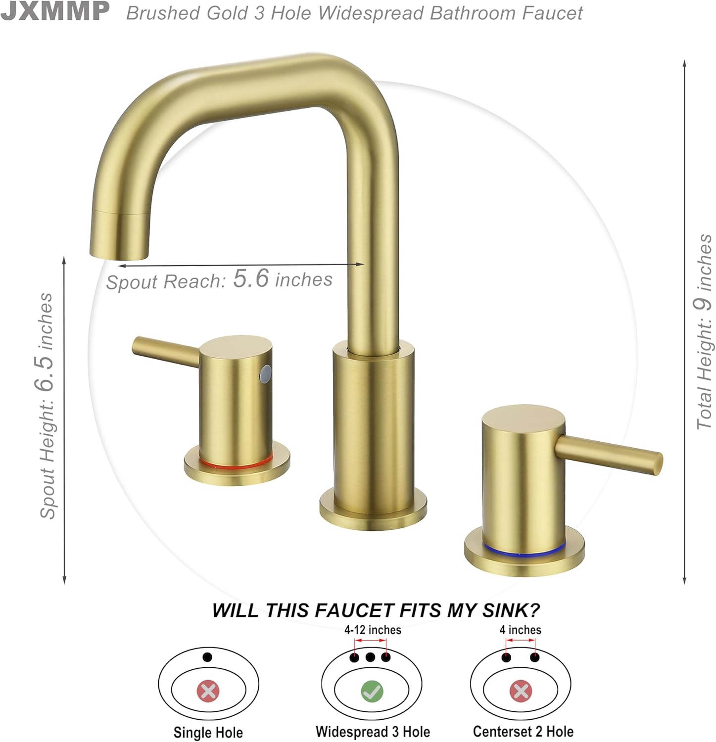 Brushed Gold Bathroom Faucet, 8 in Gold Widespread Bathroom Sink Faucet 3 Hole with Pop Up Drain and Supply Lines, Stainless Steel 2 Handle Gold Faucet for Bathroom Vanity