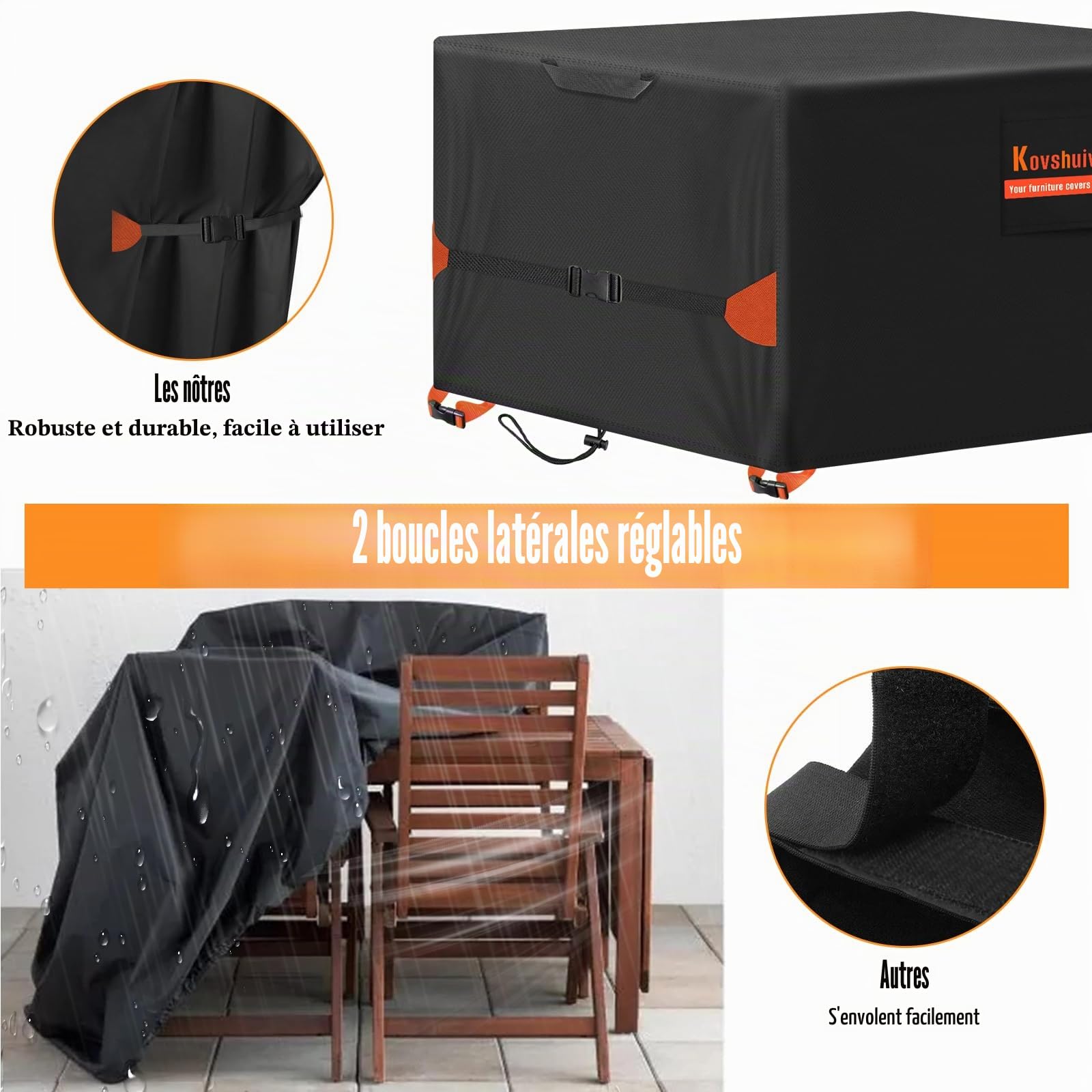 Kovshuiwe Housse de protection pour meubles de jardin, 220 x 100 x 74 cm, imperméable, résistante aux UV, 420D, Heavy Duty coupe-vent, bâche de protection, pour l'extérieur