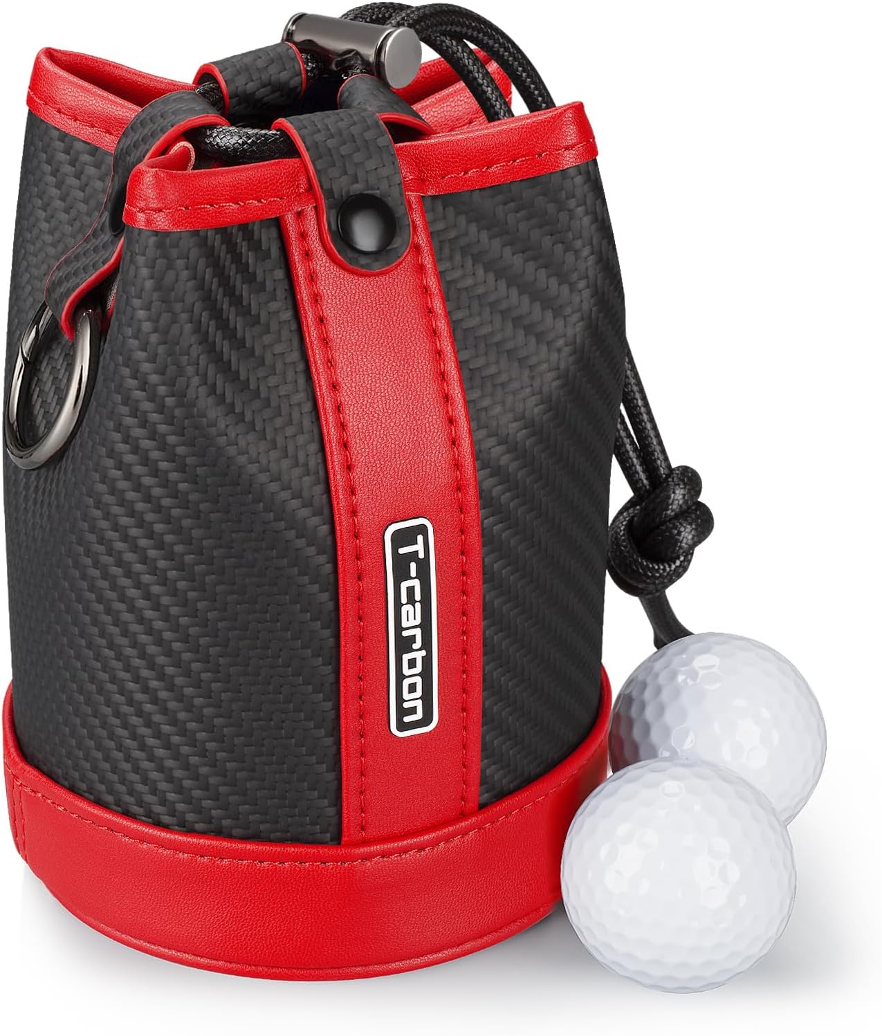 T-carbon Travel Gear Professional Valuables Golf Pouch;Bucket Waist Design Bag with Drawstrings;Carbon Fiber and Leather Golf Tee Bag for Glofers Men Women Very Practical RED