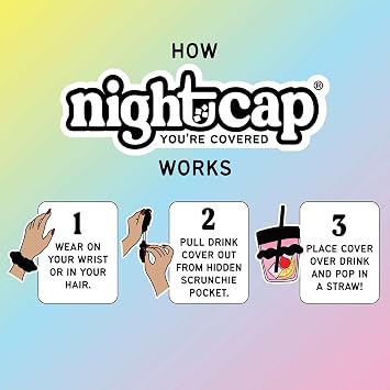 ربطة عنق غطاء مشروب NightCap، واقي مشروب مضاد للارتفاع، غطاء كوب قابل لإعادة الاستخدام للحانات والمهرجانات والحفلات الموسيقية وحفلات الكلية والسفر، غطاء أمان مخفي للمشروبات للنساء، خزان أسماك القرش، ربطة شعر