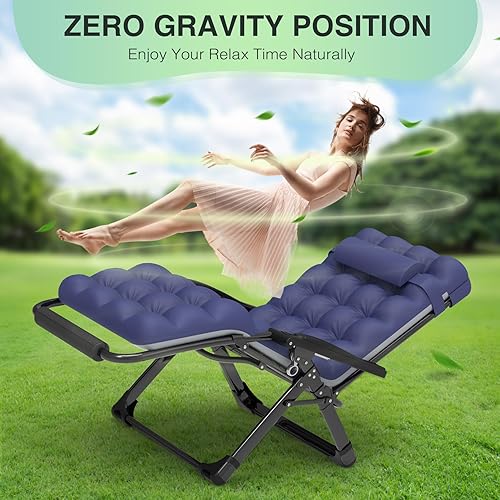 Miniatura 65 de Suteck Zero Gravity - Silla reclinable de camping con cojín extraíble, bloqueo mejorado y soporte para tazas, sillas reclinables de patio Negro