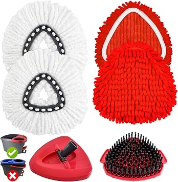Mop Heads Replacements for Ocedar,Mop Replace Head for O Cedar Easywring 1 Tank,Chenille & Microfiber Mopp Heads,Include 4 Reusable Washable Spin Mopp Refills,1 Scrub Brush and 1 Base