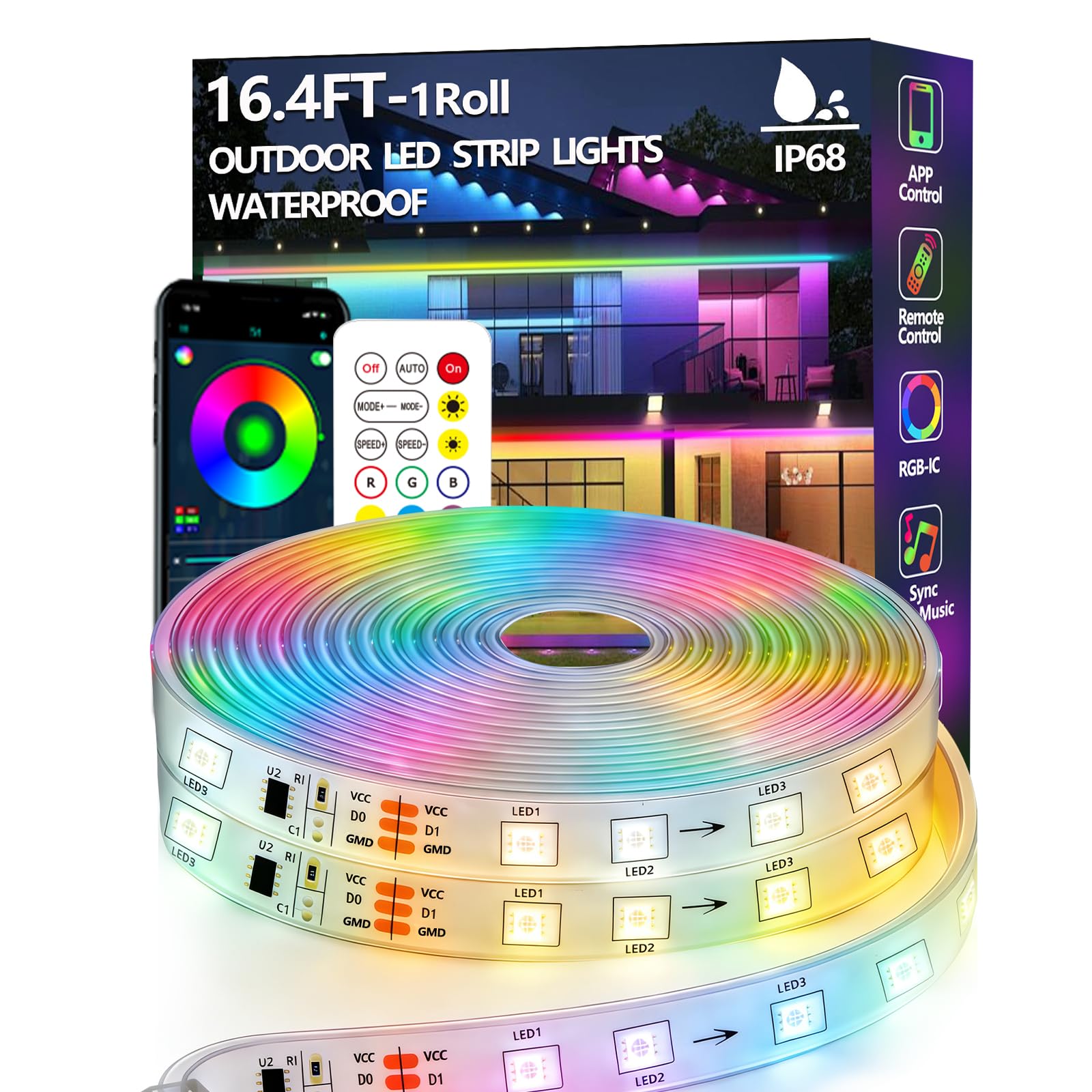 Photo 1 of **No lights in the package. Only the plug and remote.***httpsmp 16.4FT Outdoor LED Strip Light Waterproof,IP68 Outside RGB+IC Light Strip with App/Remote Control,Chase Mode,Music Sync Light for Balcony,Deck,Rooftop,Garden,Pool