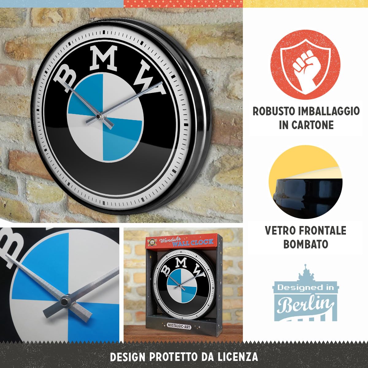 Nostalgic-Art Orologio da muro retrò, Ø 31 cm, BMW – Logo