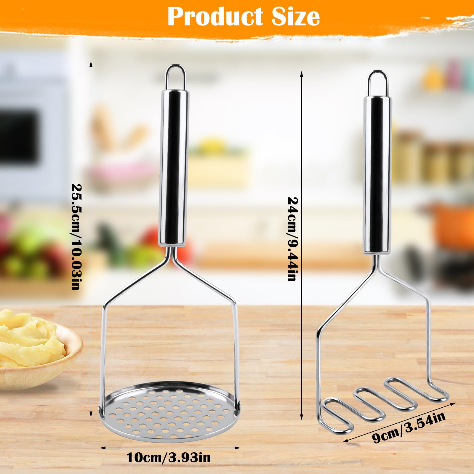 2 Piezas Prensador de Patatas de Acero Inoxidable, Aplastador de Patatas, Machacador de Patatas Aplastador de Patatas Cocidas Prensa Patatas para Pure para Calabaza, Patata Dulce, Frutas, Verduras