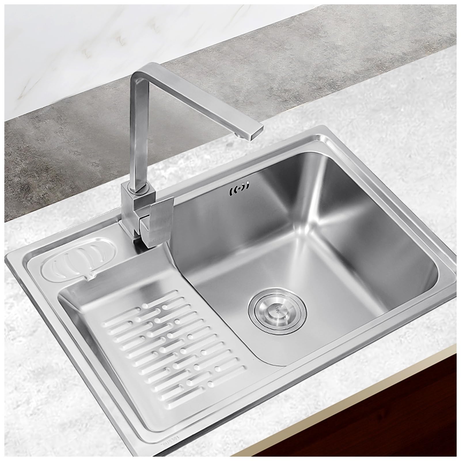 Fregadero De Lavandería De 26 Pulgadas, con Grifo, Kits De Drenaje Y Tabla De Lavar, Piscina De Lavandería De Acero Inoxidable 304, Lavabo, Fregadero, Tina De Lavandería (Color : C, S : 66x45x22cm)