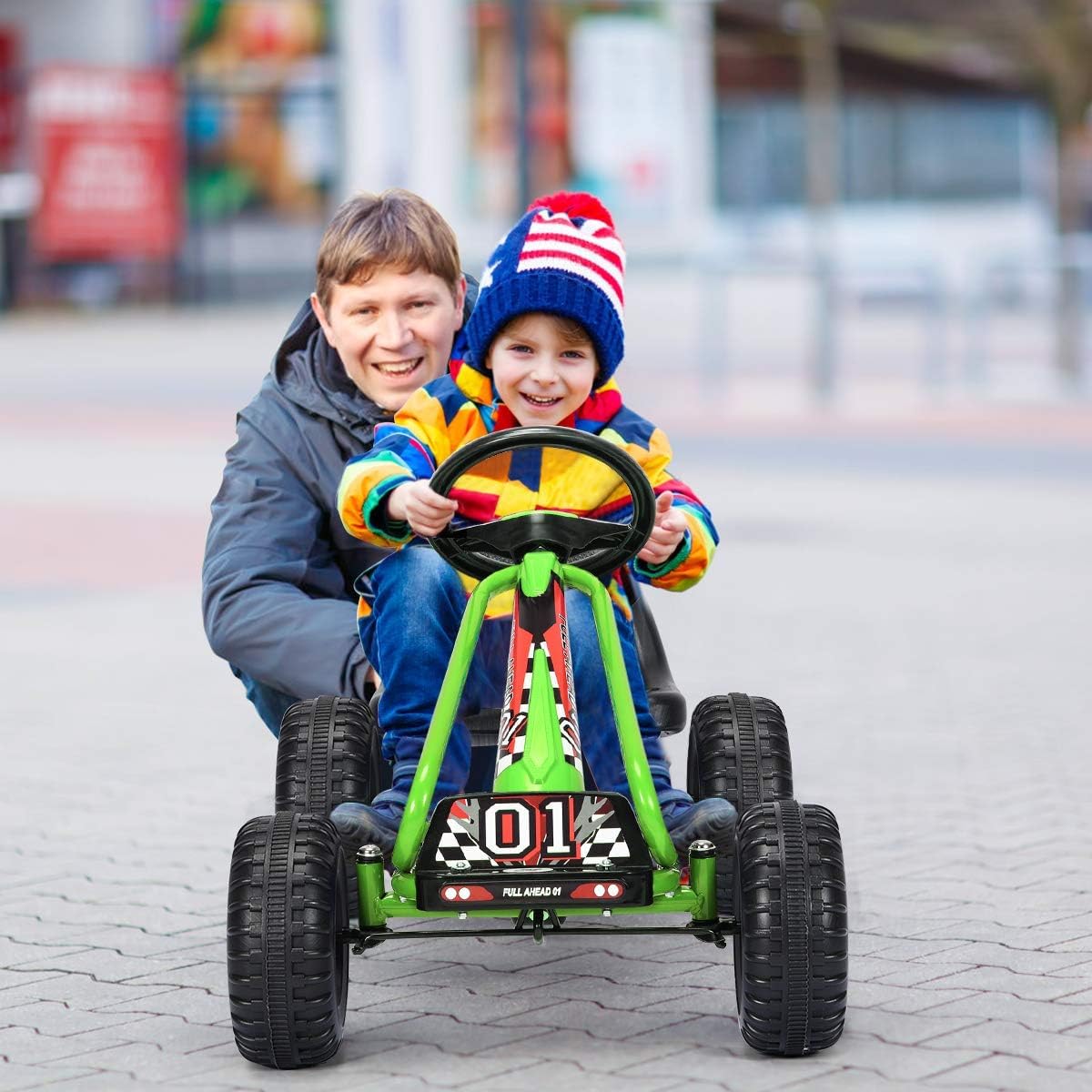 RELAX4LIFE Go Kart para Niños Con Freno de Mano y Asiento Ajustable, Coche de Pedales Con Ruedas Antideslizantes, 3-6 Años, Regalo, Carga 30kg (Verde)