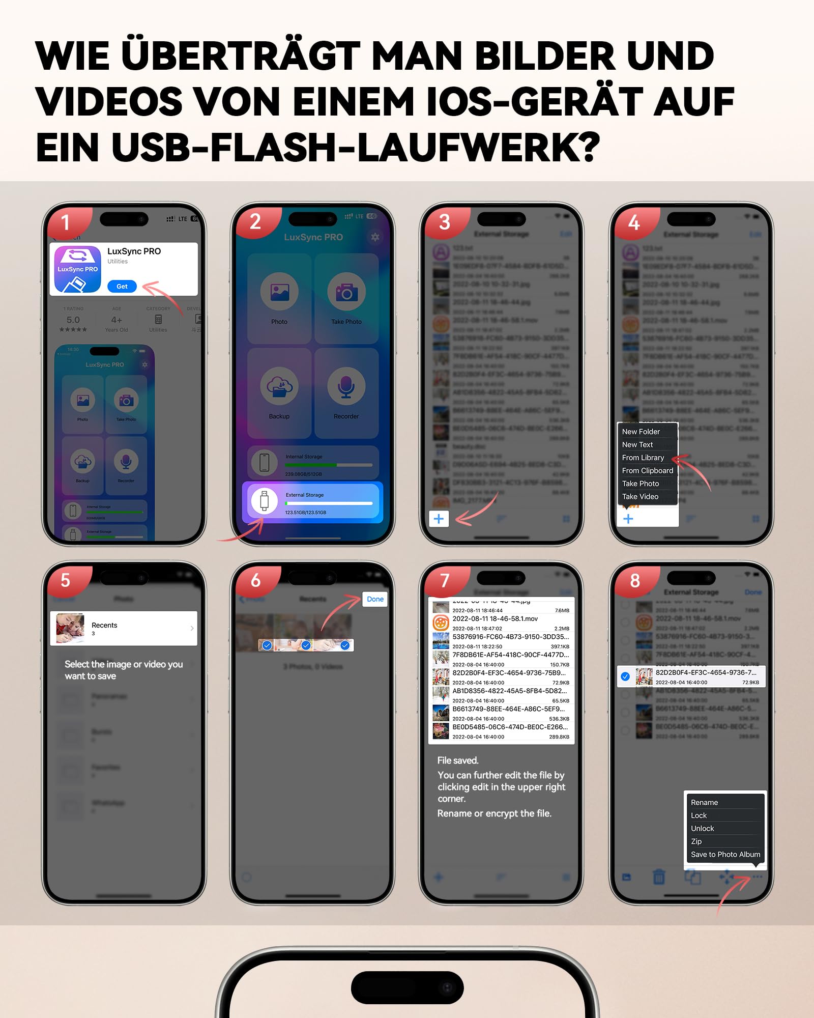 MFi Zertifizierter 128GB USB C Stick für iPhone 15, 3 in 1 Memory Stick, Externer Speicher für Lightning/iPhone/iPad/Android Handy/Laptop/PC