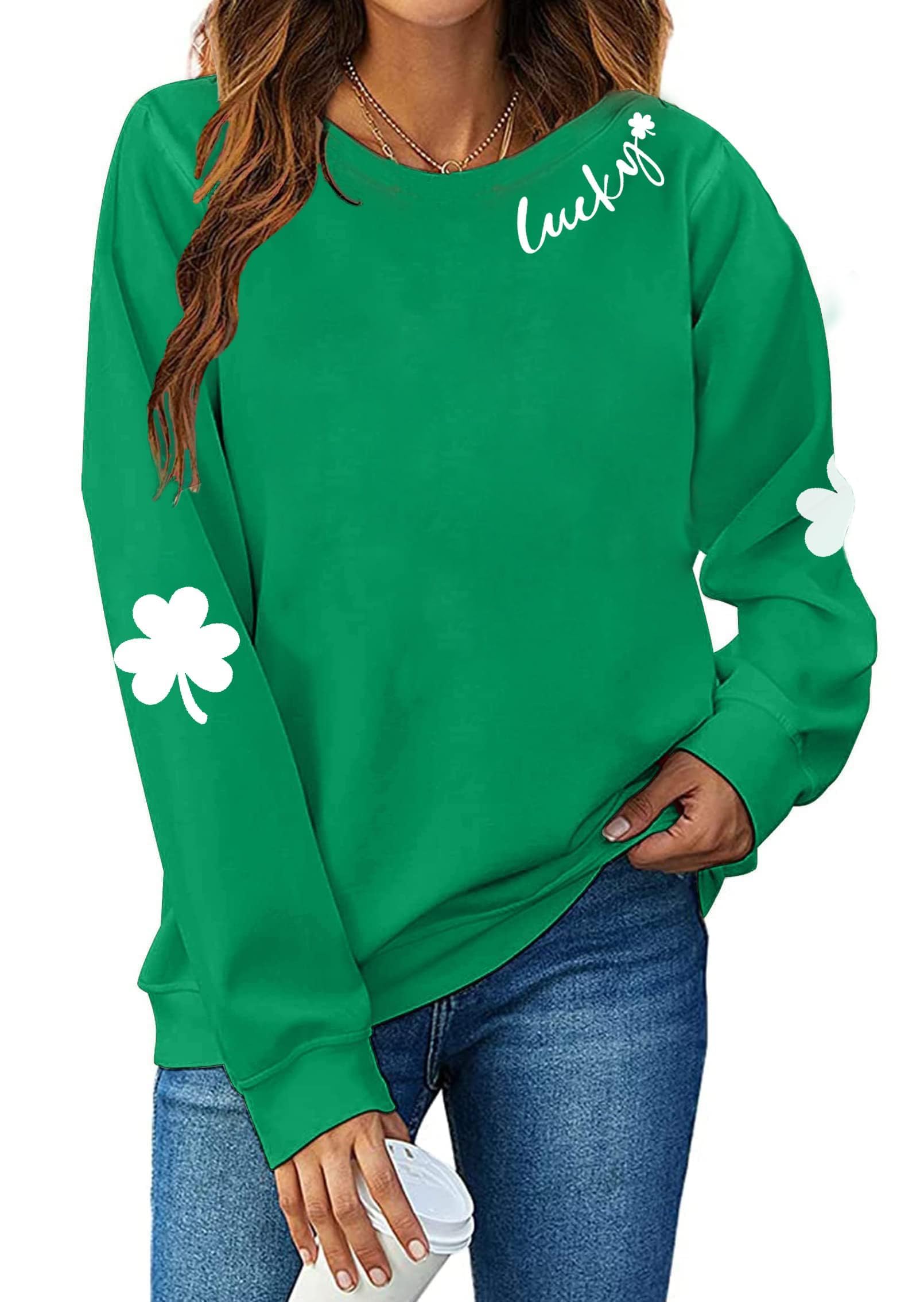 St Patricks Day Sweatshirt Women St Patricks Day Shirt Funny Shamrock Sweater Irish Lucky Long Sleeve Pullover Tops-image-37
